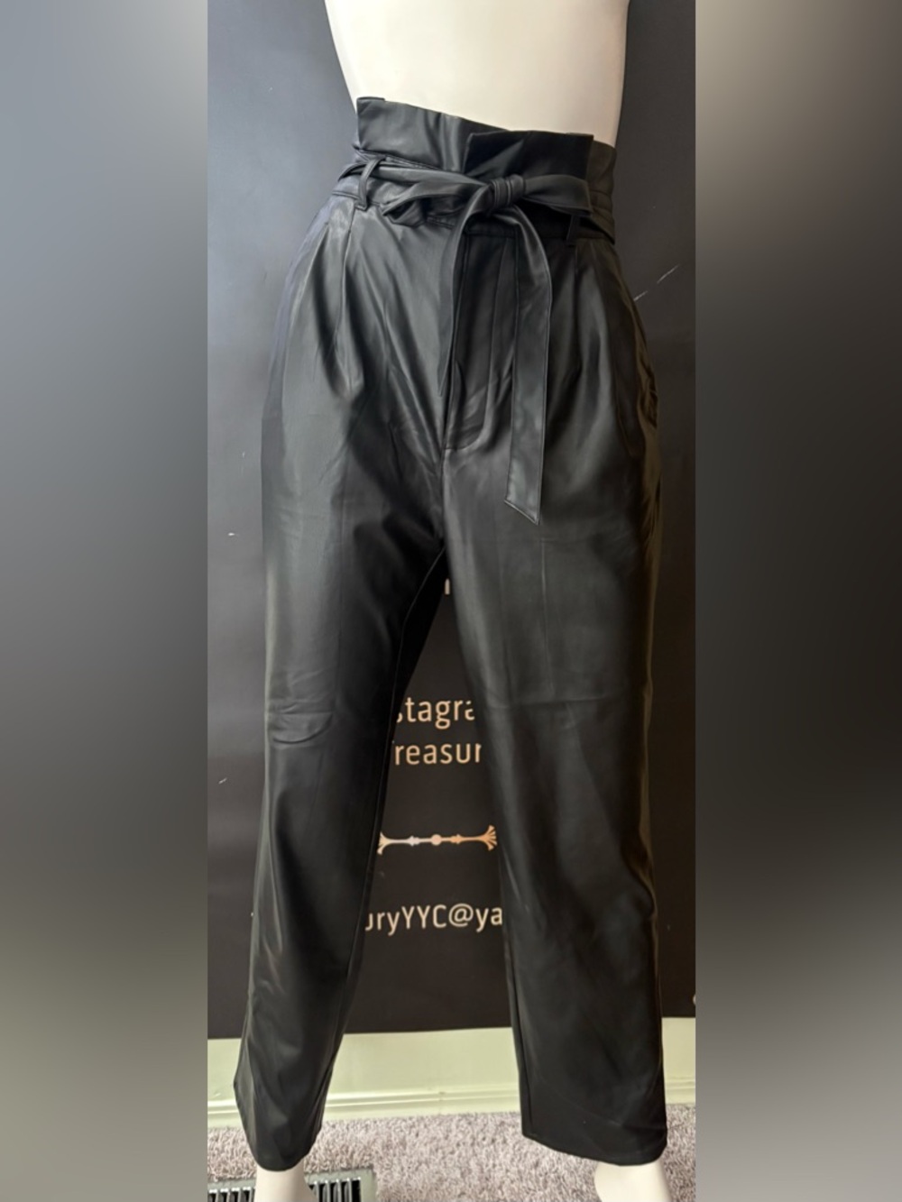 Joe Fresh Black Faux Leather Paperbag Waist Pants